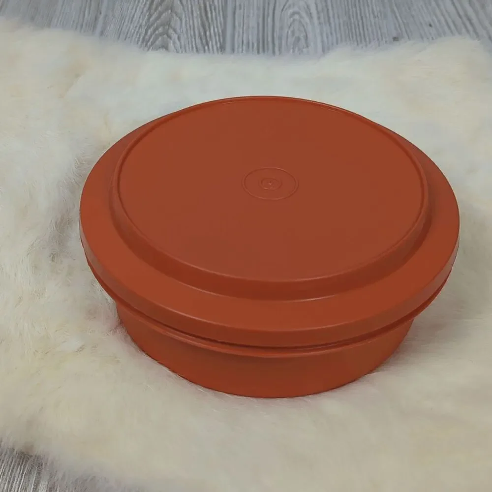 Vintage Tupperware Serve and Seal Bowl and Plate Lid Dark Orange